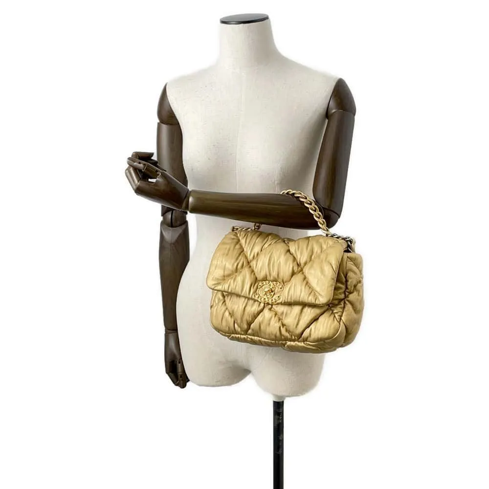 CHANEL 19 Chain Shoulder Bag Gold Leather