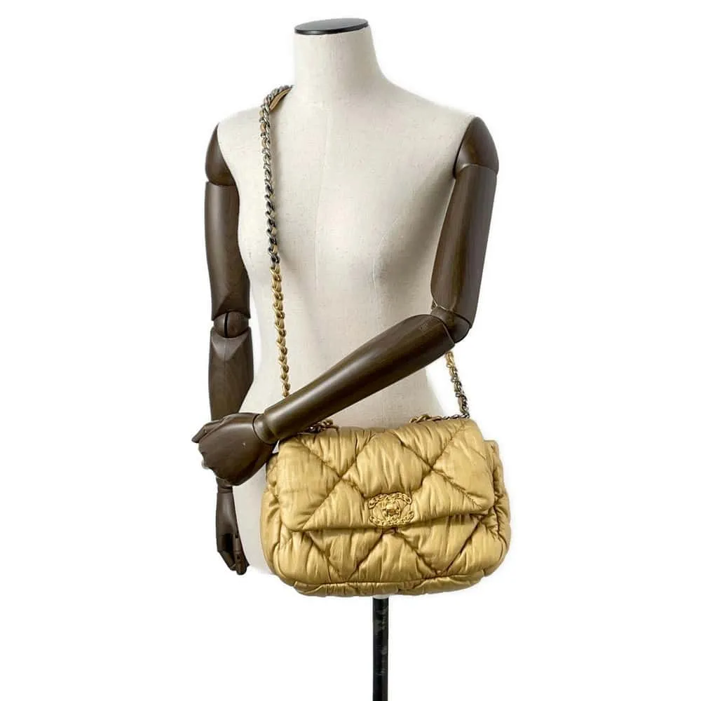 CHANEL 19 Chain Shoulder Bag Gold Leather