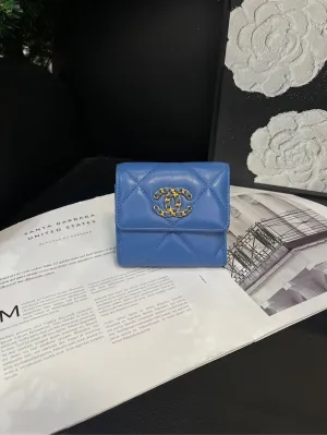 Chanel 19 Series Sapphire Blue Quilted Wallet Small