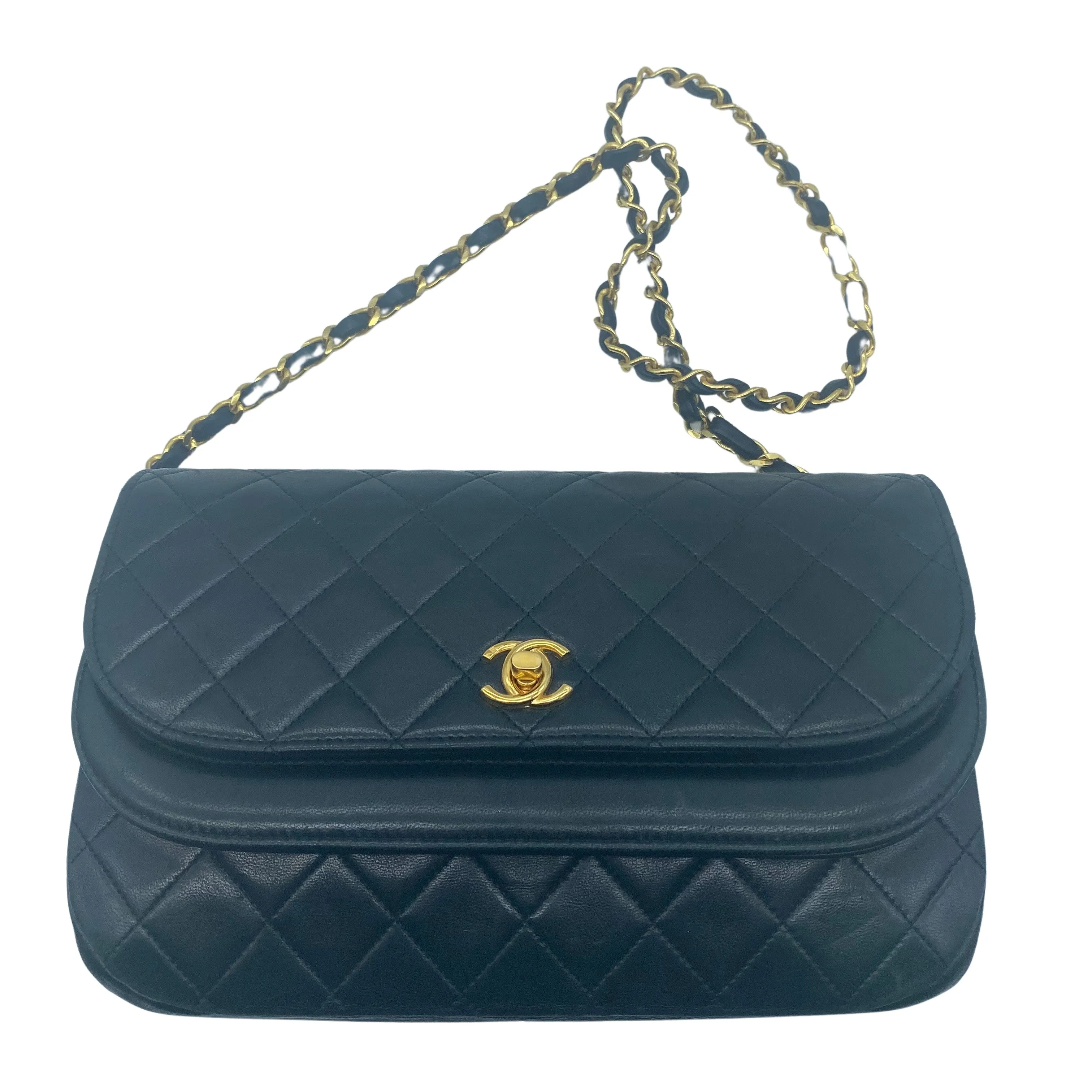 Chanel Black Leather Diana shoulder bag