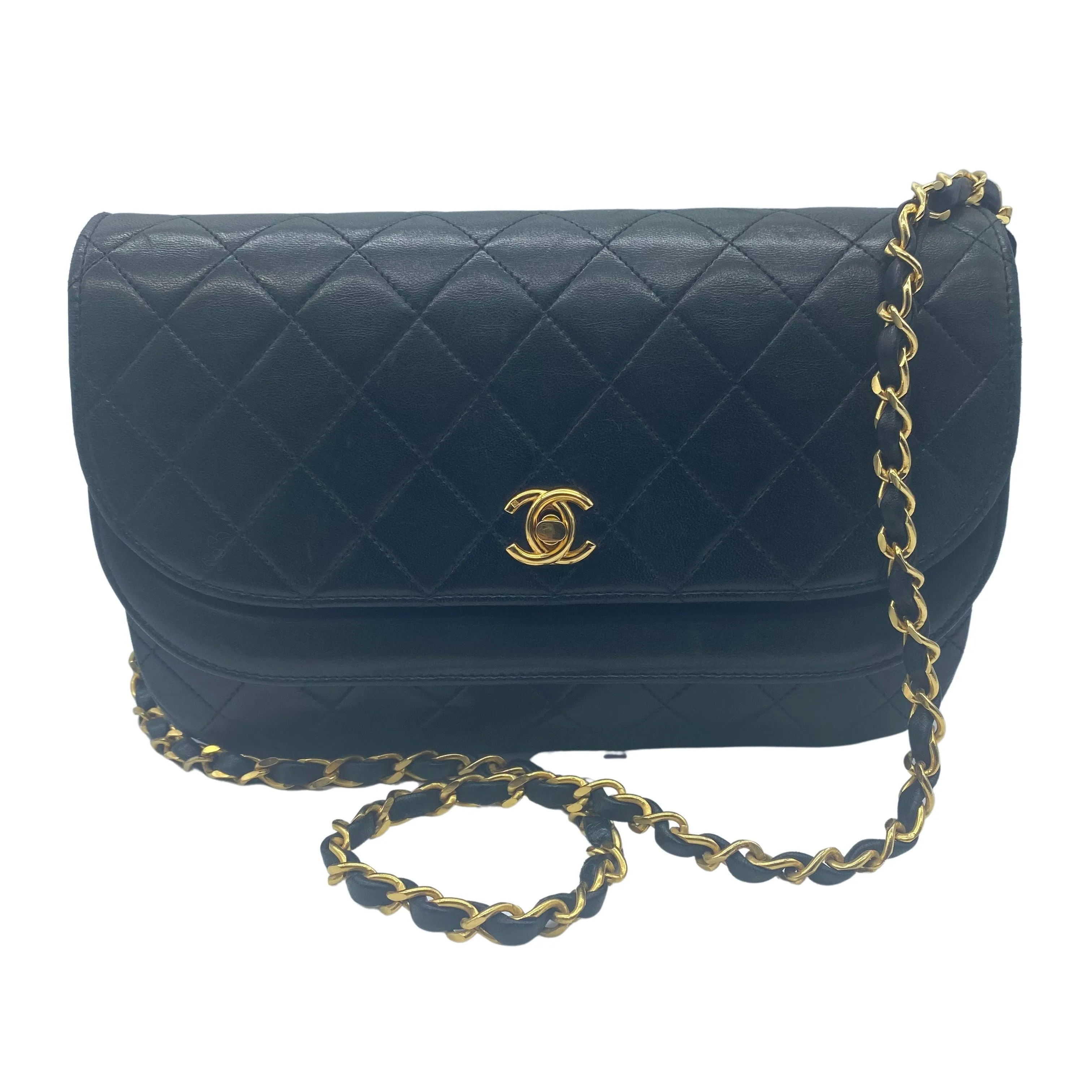 Chanel Black Leather Diana shoulder bag