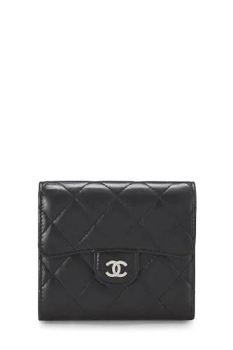 Chanel,  Black Quilted Lambskin Classic Flap Compact Wallet, Black