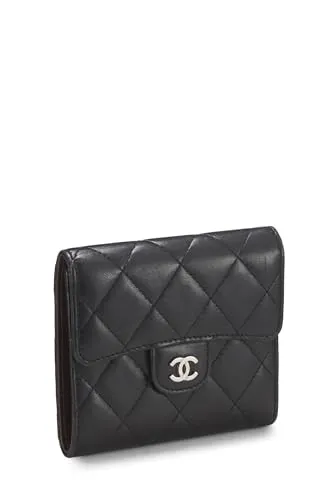 Chanel,  Black Quilted Lambskin Classic Flap Compact Wallet, Black