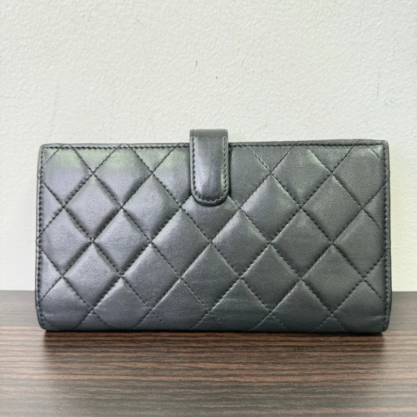 Chanel Lambskin Quilted Black Long Wallet