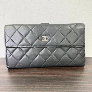 Chanel Lambskin Quilted Black Long Wallet