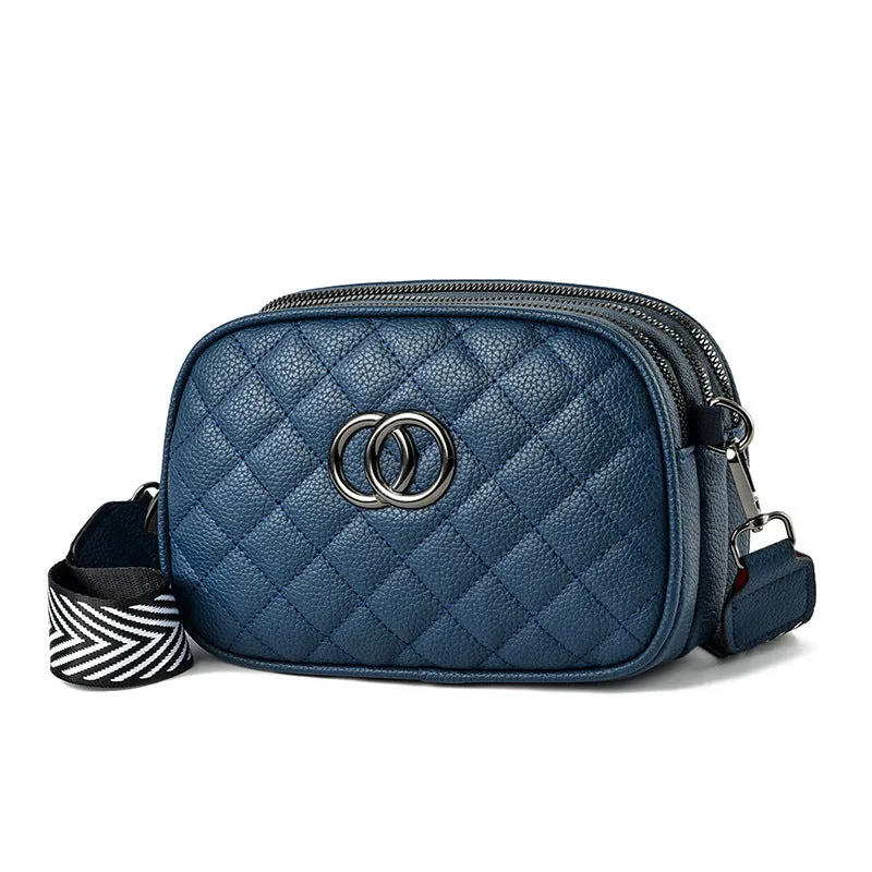 Chic Multi-Zipper Small Square Shoulder Bag with Wide Strap