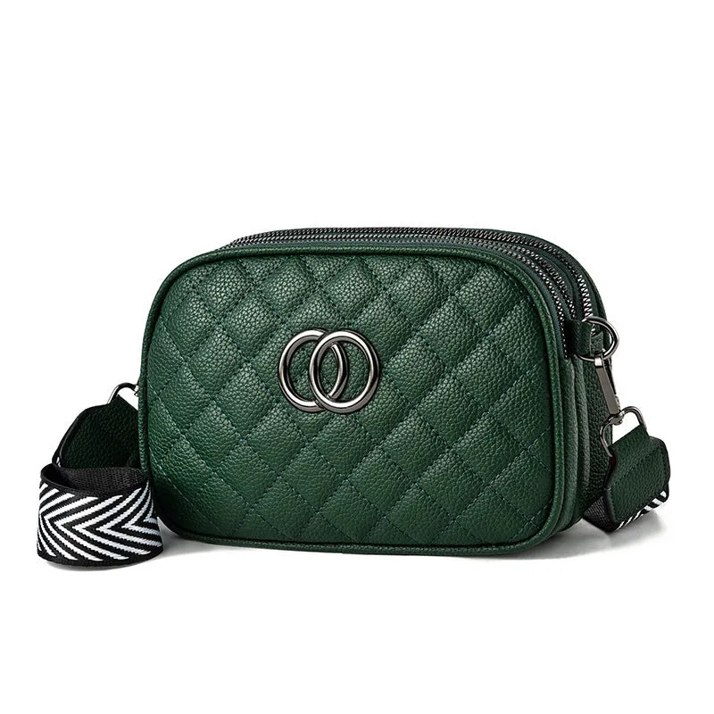 Chic Multi-Zipper Small Square Shoulder Bag with Wide Strap
