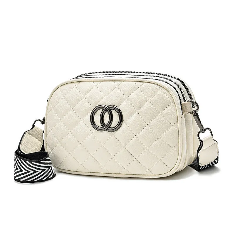 Chic Multi-Zipper Small Square Shoulder Bag with Wide Strap