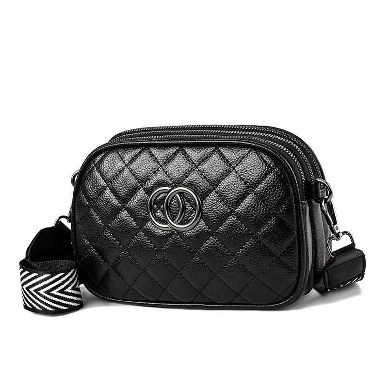 Chic Multi-Zipper Small Square Shoulder Bag with Wide Strap