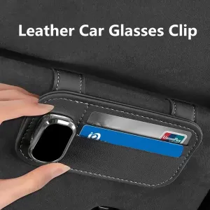 Color Name: GRAY - Multi-function Sunglasses Holder, Leather