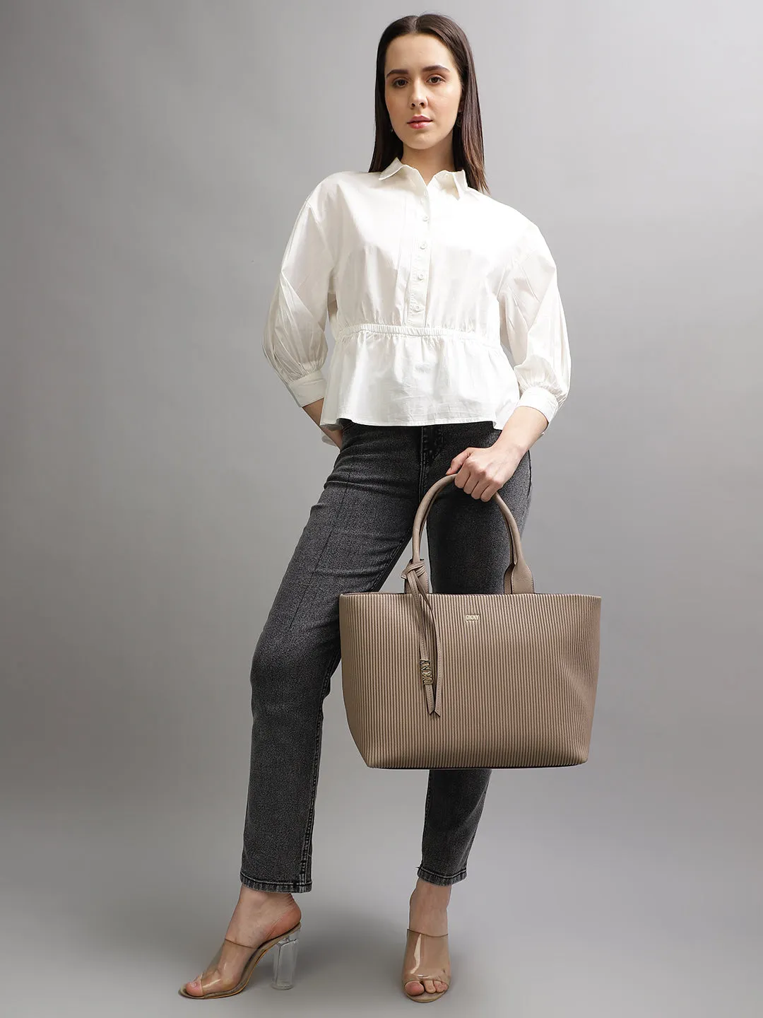 Dkny Women Beige Textured Handheld Bag