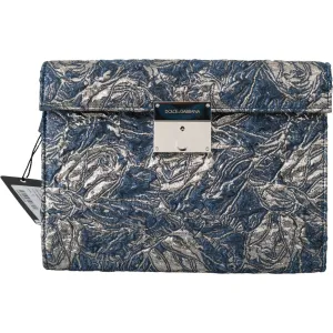Dolce & Gabbana Elegant Blue Croc-Print Briefcase Clutch