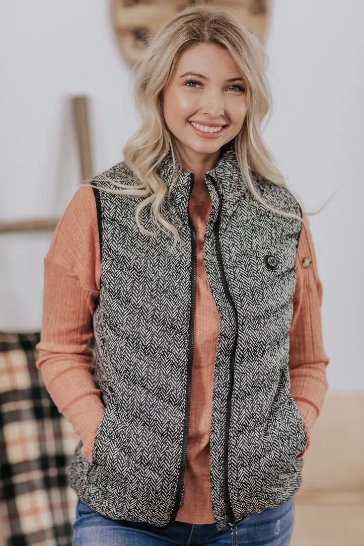 Feeling Of Staying Warm Harringbone Heated Vest in Black