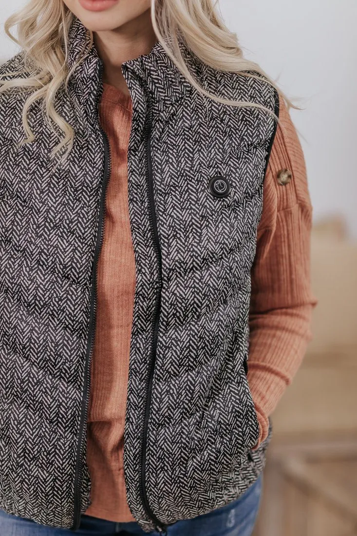 Feeling Of Staying Warm Harringbone Heated Vest in Black