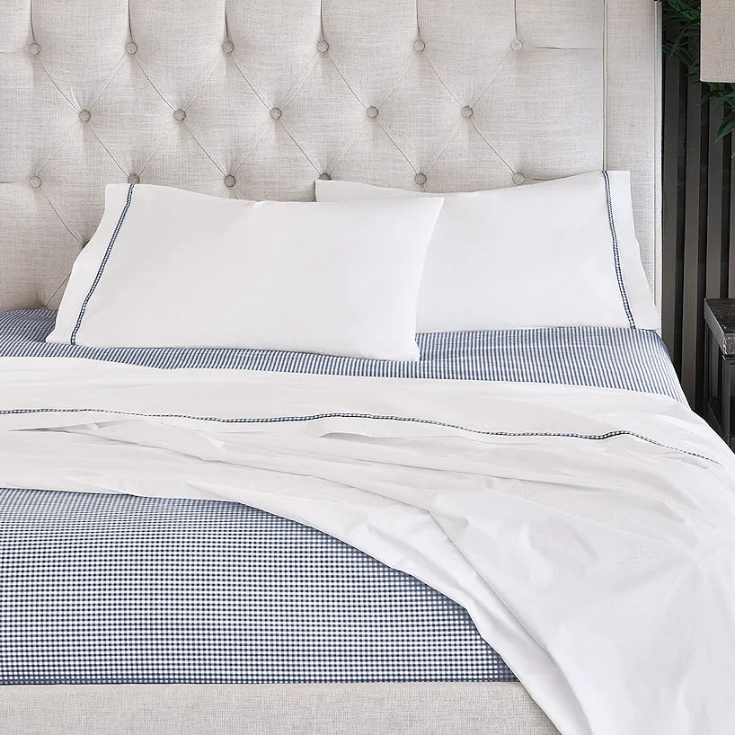 Gingham Charm Navy Trim Cotton Sheet Set