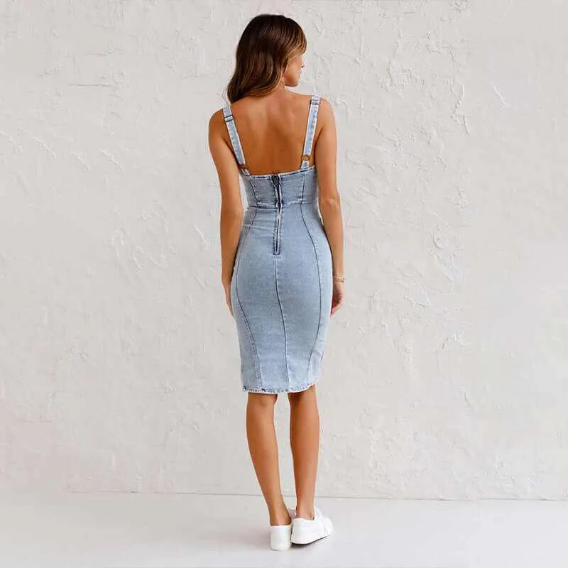 Glow Chic's Casual U-neck Suspender Denim Dress