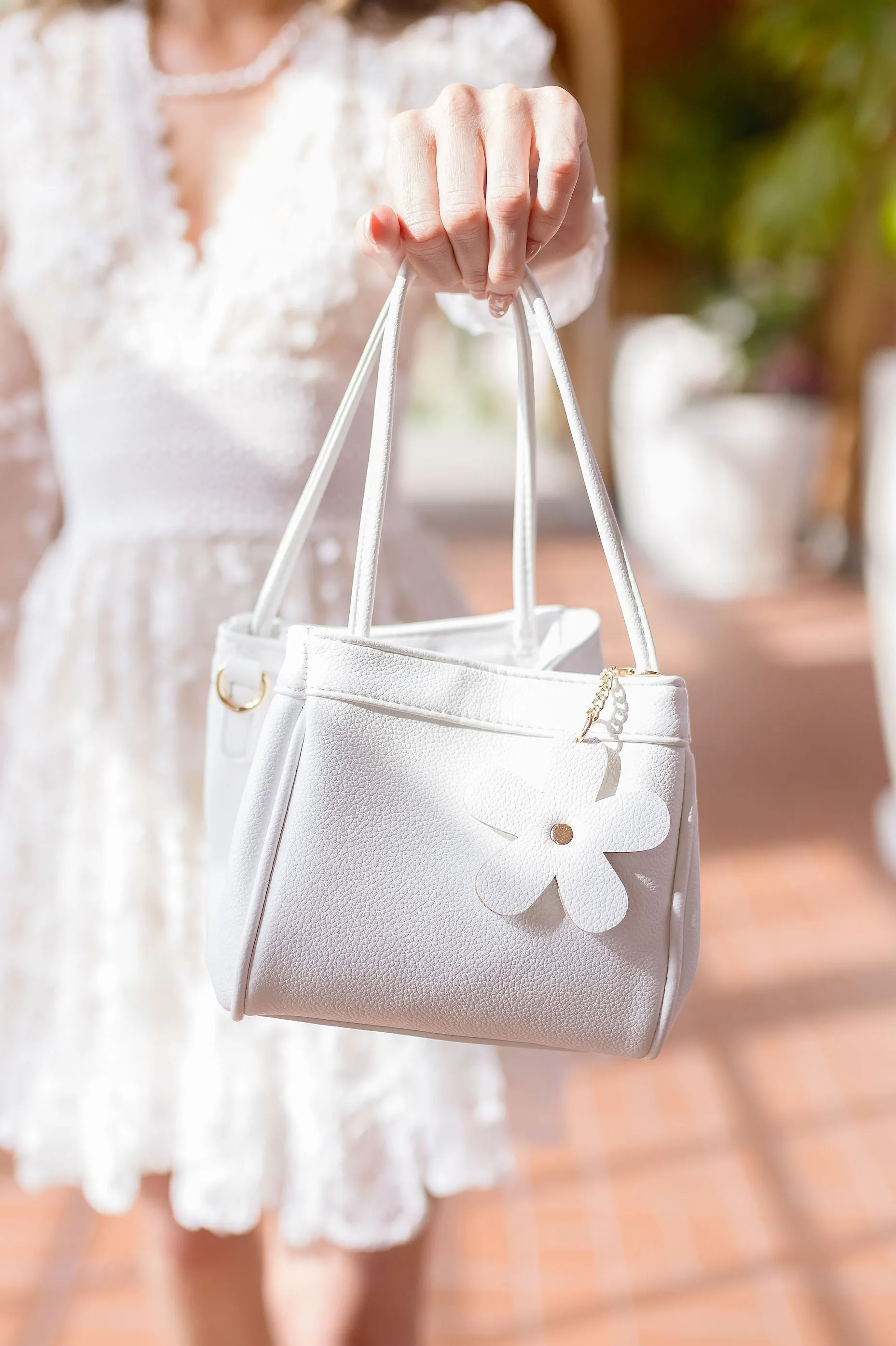 Janine Vegan Leather Mini Tote Purse White