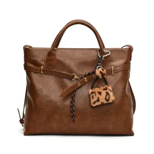 Large Leather Tote Bags Women Zipper Tassel Faux Fur Accessories Zipper Handbags