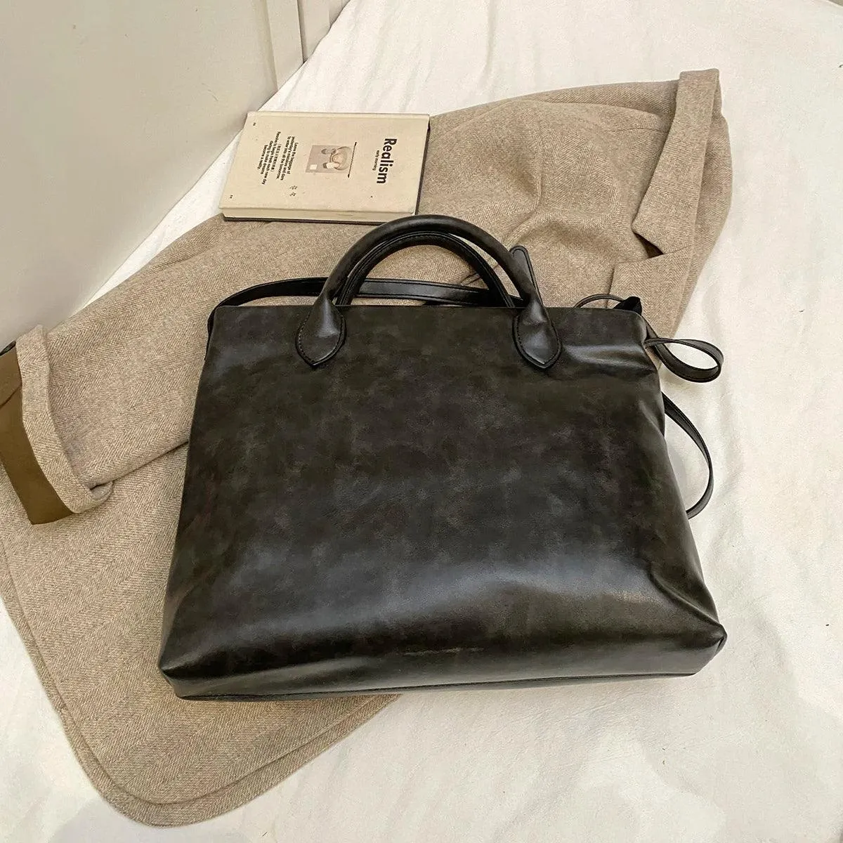 Large Leather Tote Bags Women Zipper Tassel Faux Fur Accessories Zipper Handbags
