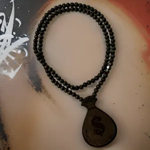 *<WOOD BEADED NECKLACE & PENDANT SET>* *MONEY BAG* (BROWN)