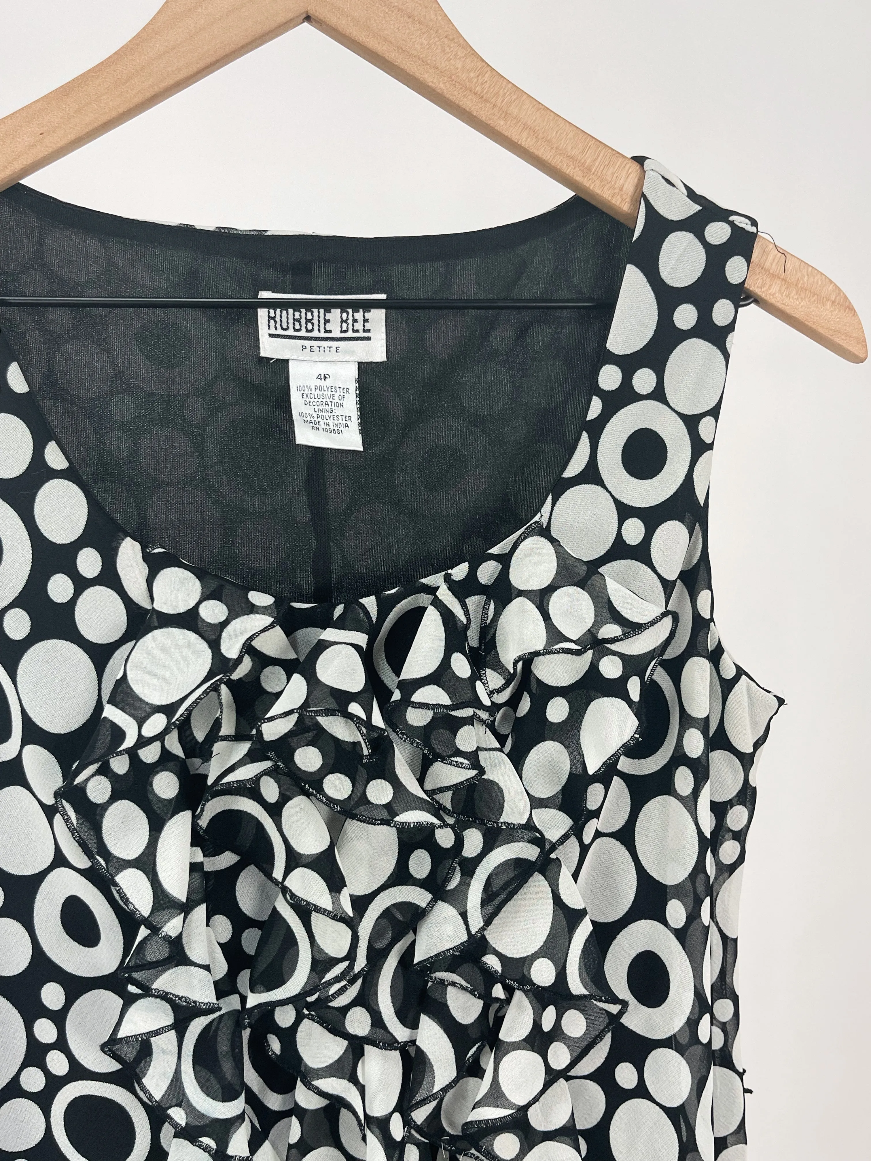 Polka Dot Tie Waist Ruffle Mini Dress (S)