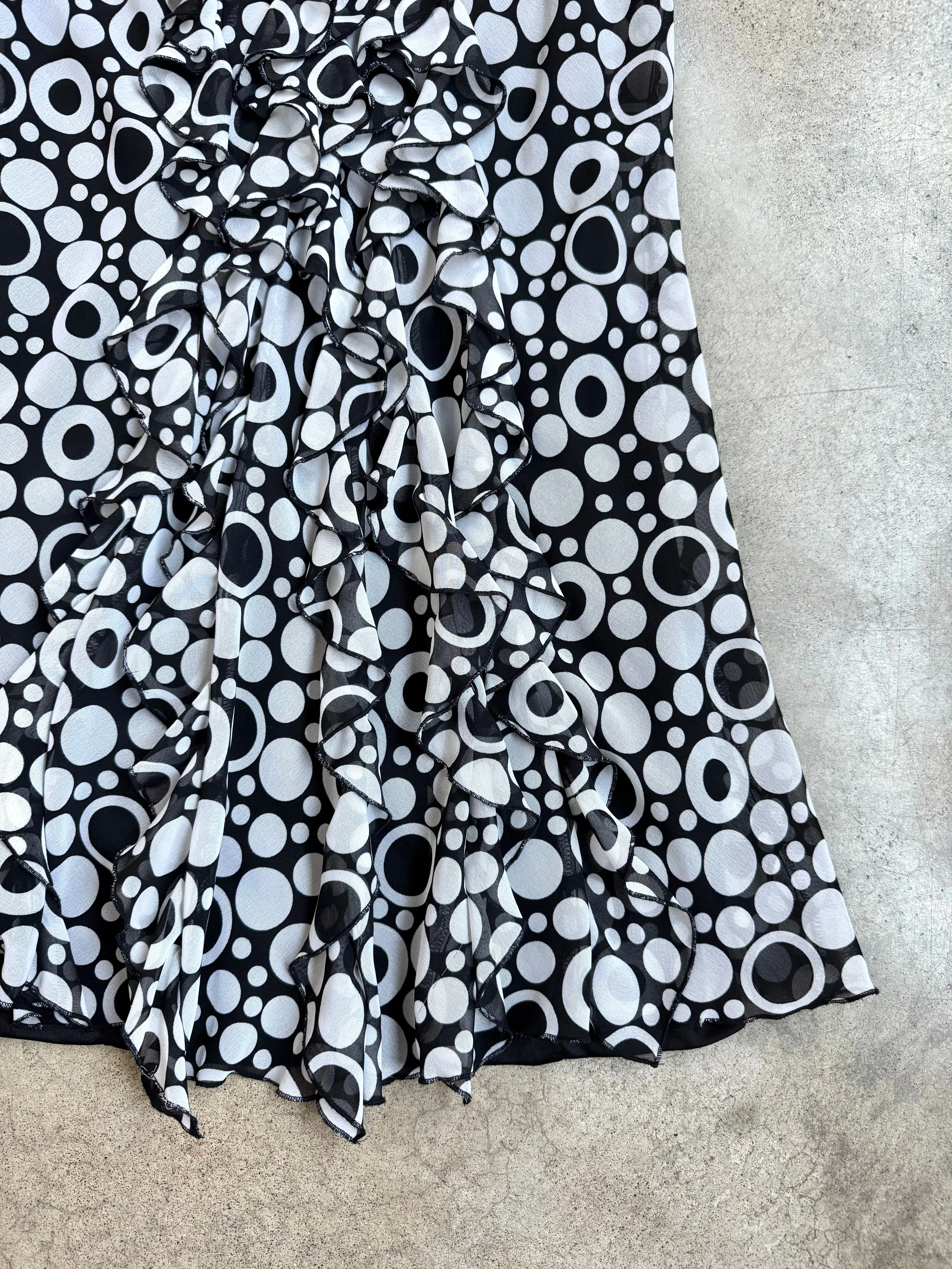 Polka Dot Tie Waist Ruffle Mini Dress (S)