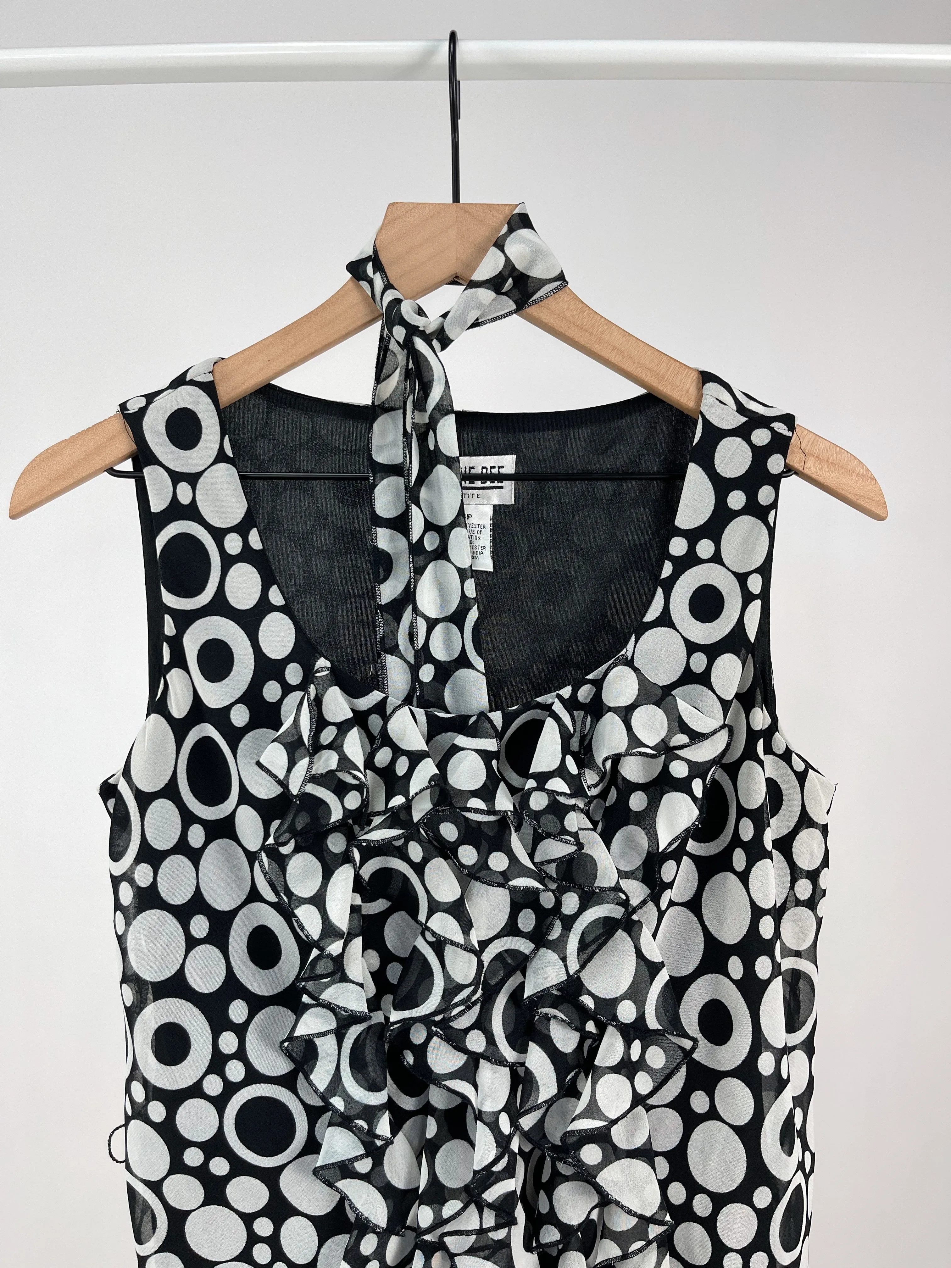Polka Dot Tie Waist Ruffle Mini Dress (S)