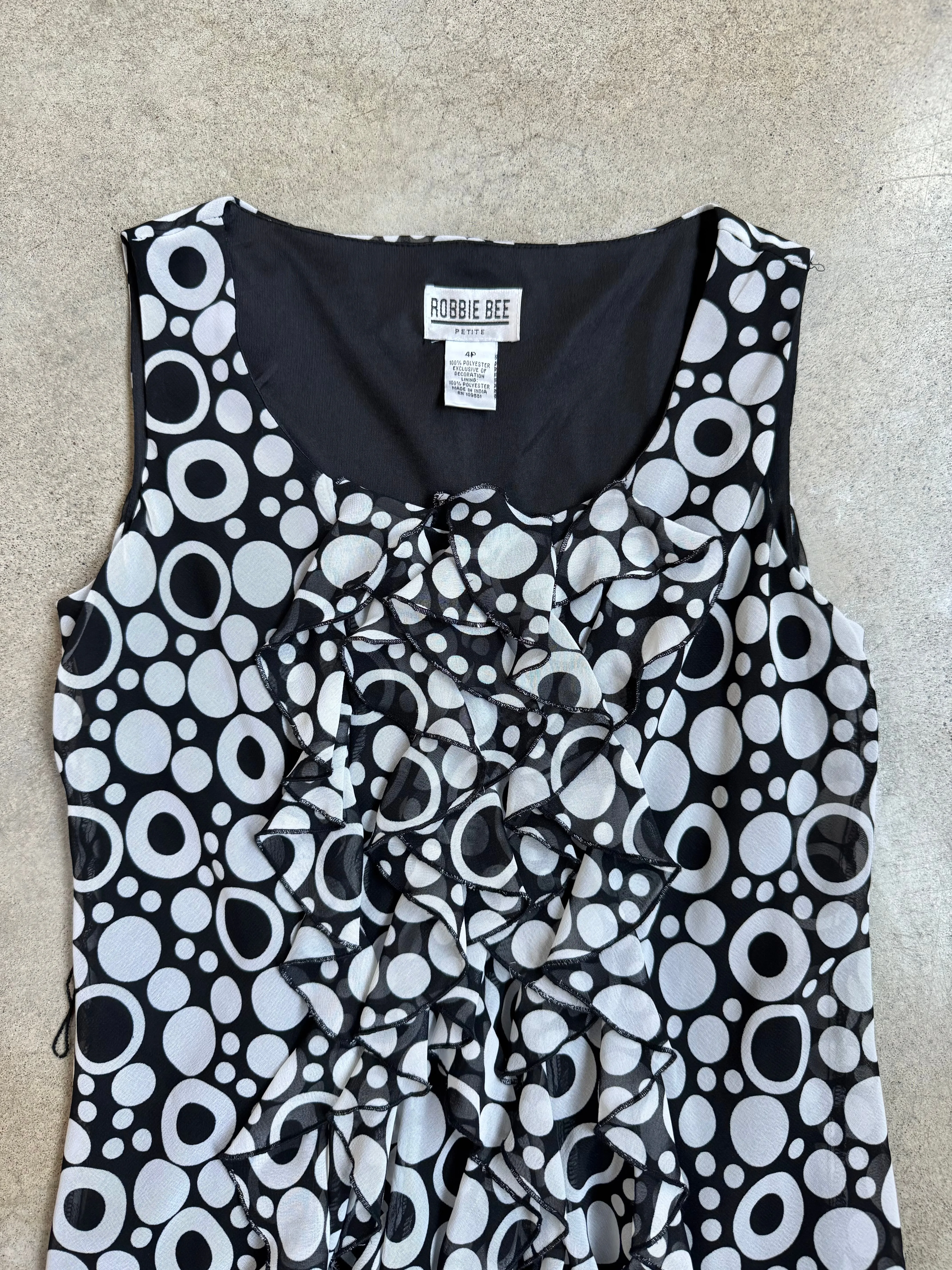 Polka Dot Tie Waist Ruffle Mini Dress (S)