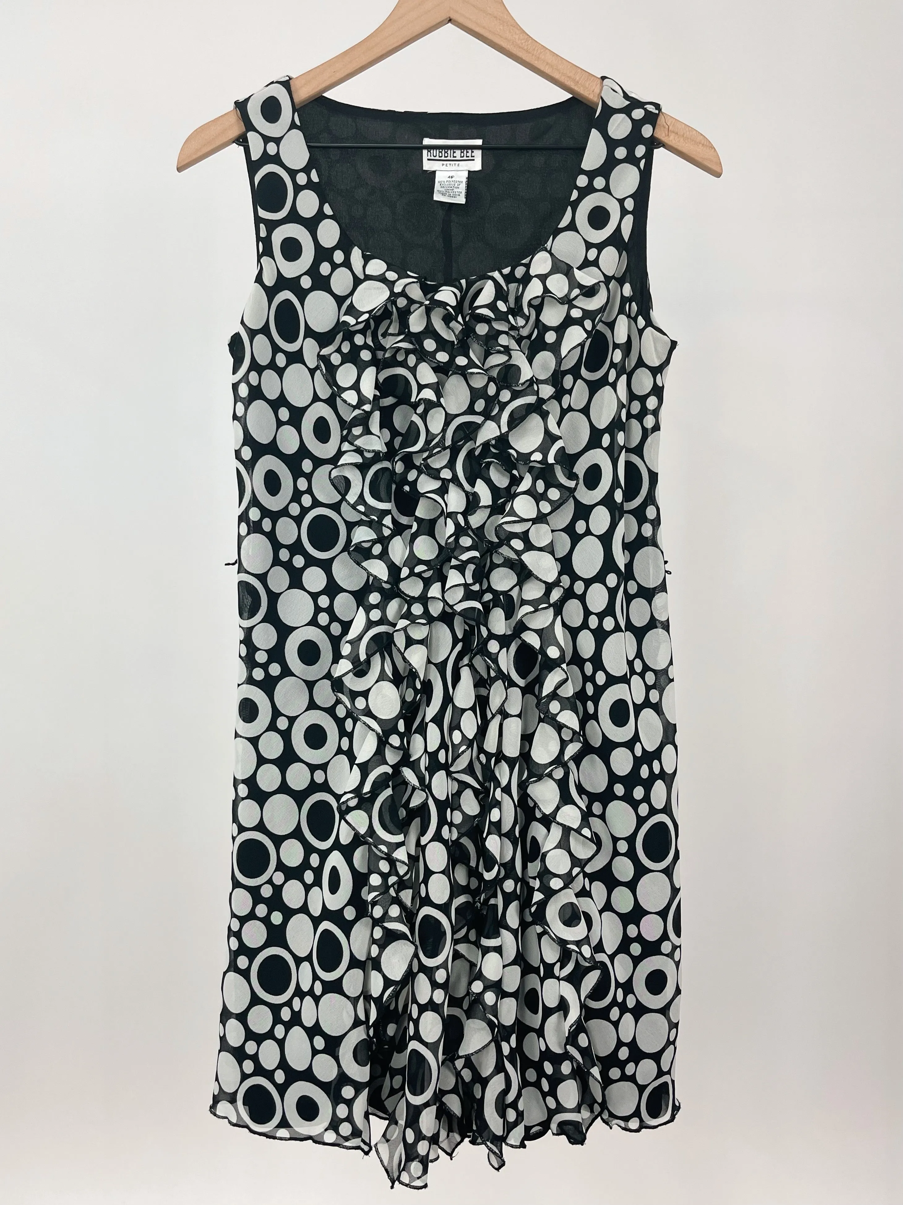 Polka Dot Tie Waist Ruffle Mini Dress (S)