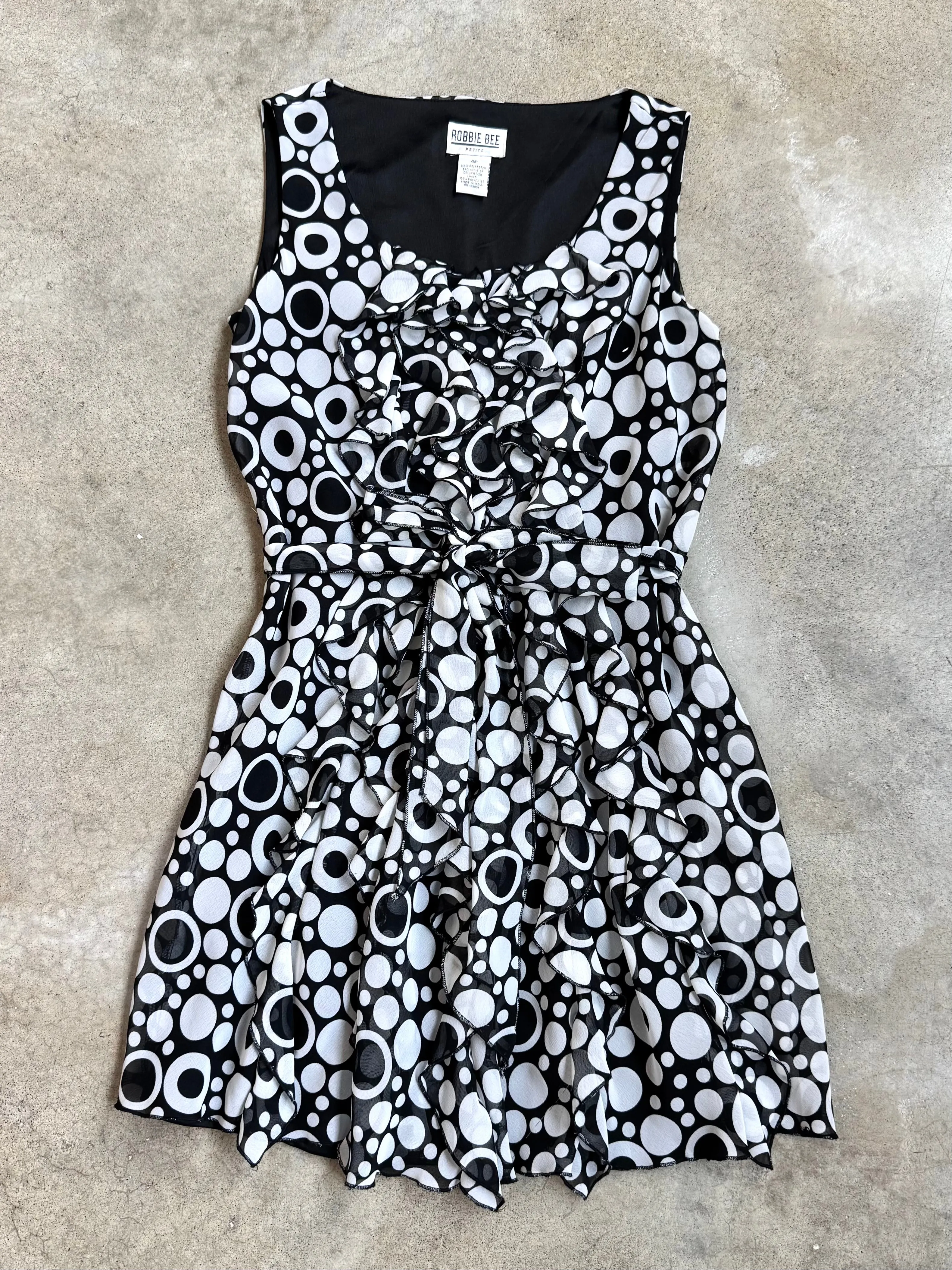 Polka Dot Tie Waist Ruffle Mini Dress (S)