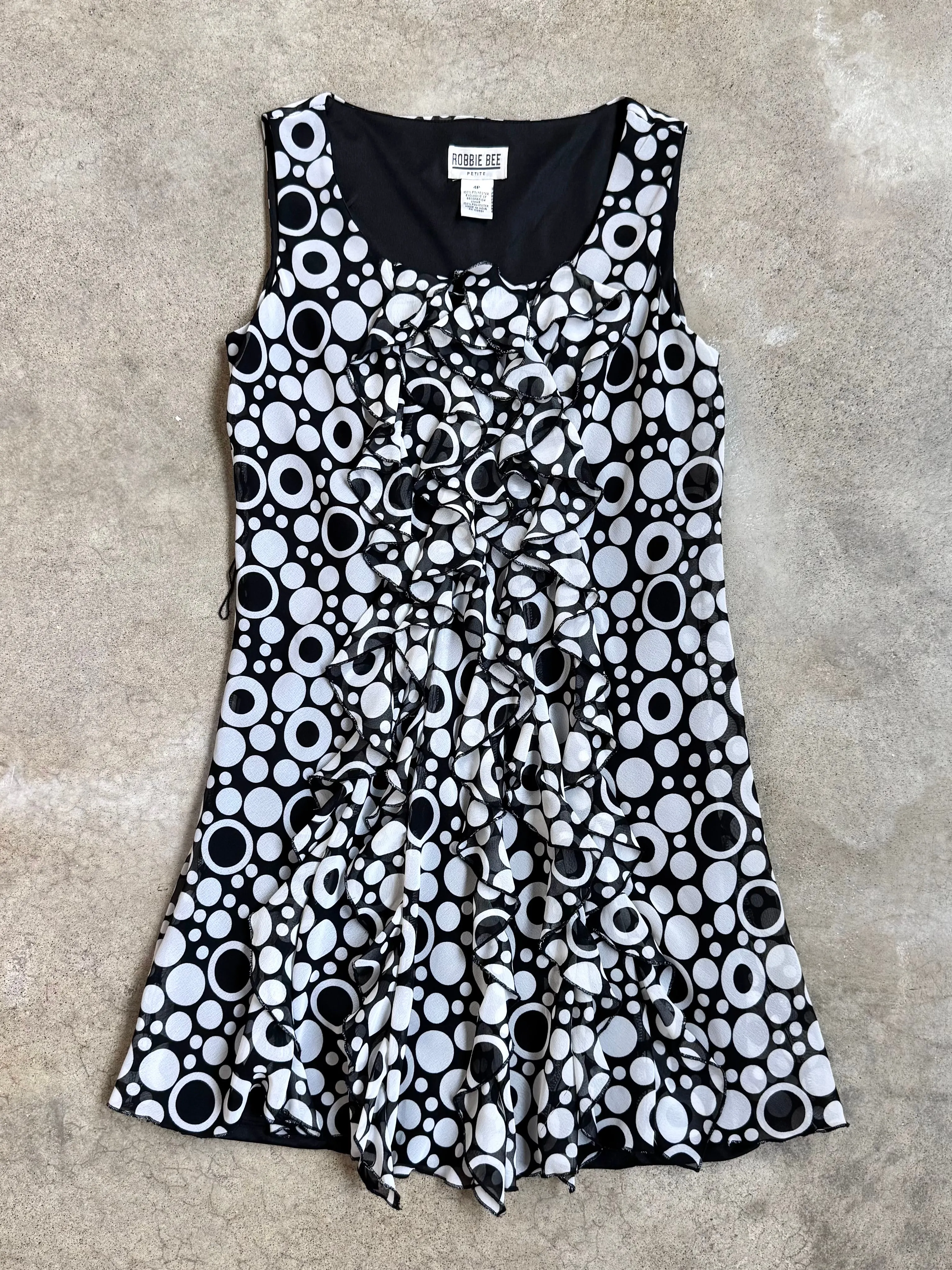 Polka Dot Tie Waist Ruffle Mini Dress (S)