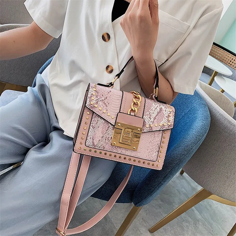 SerpentLux Exquisite Sequin PU Leather Messenger Bag