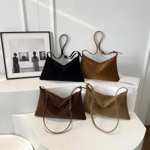 Shoulder Bags Soft Velvet Leather Women's Large Matte Zipper Crossbody Purses