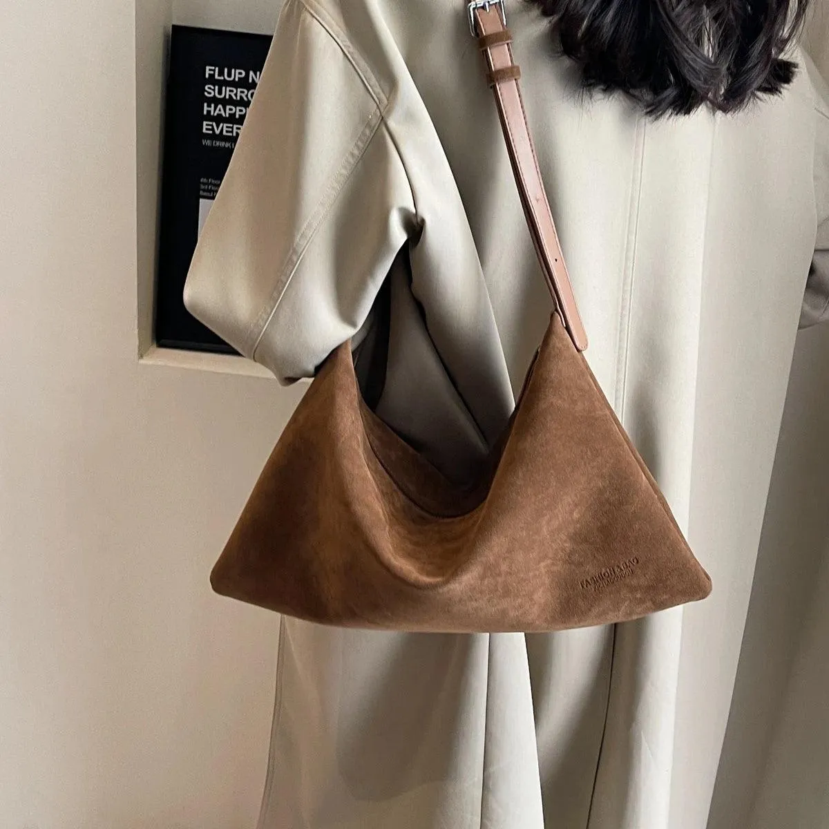 Shoulder Bags Soft Velvet Leather Women's Large Matte Zipper Crossbody Purses