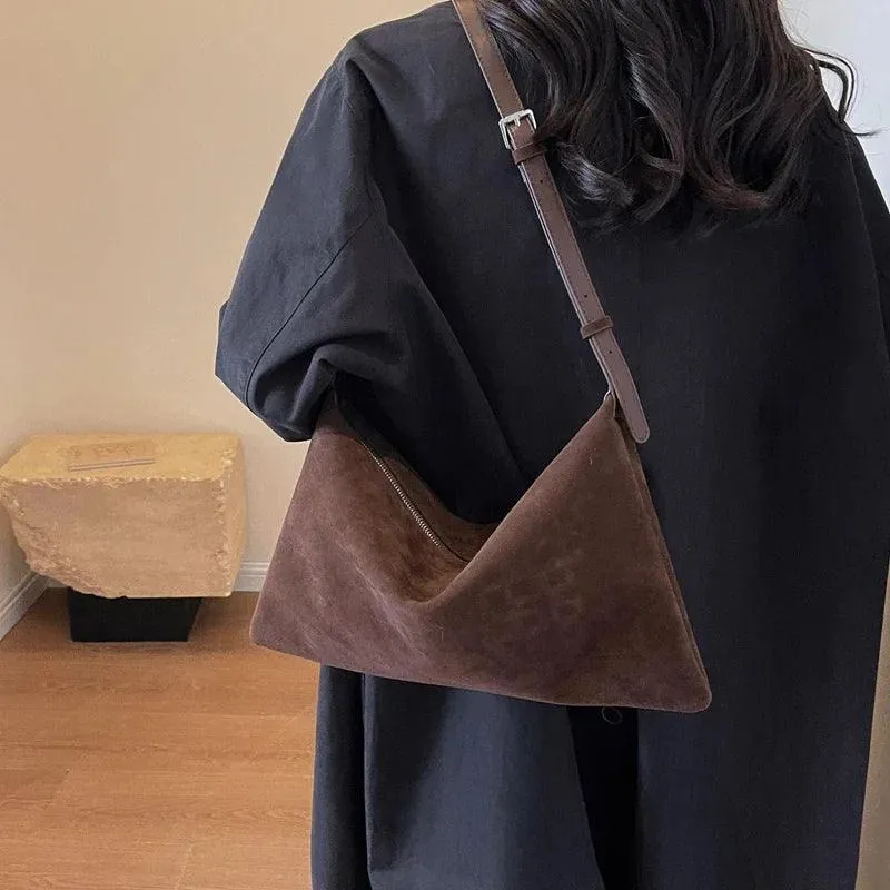 Shoulder Bags Soft Velvet Leather Women's Large Matte Zipper Crossbody Purses
