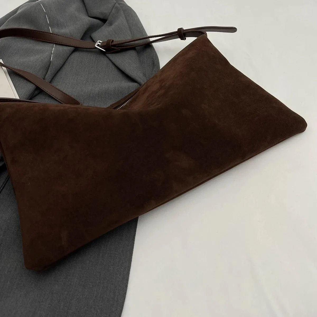Shoulder Bags Soft Velvet Leather Women's Large Matte Zipper Crossbody Purses
