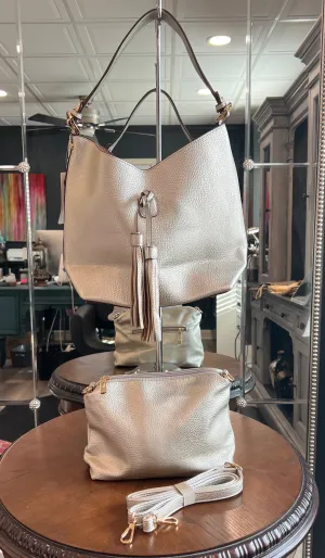 Silver Pebble Vegan Leather Bag Set