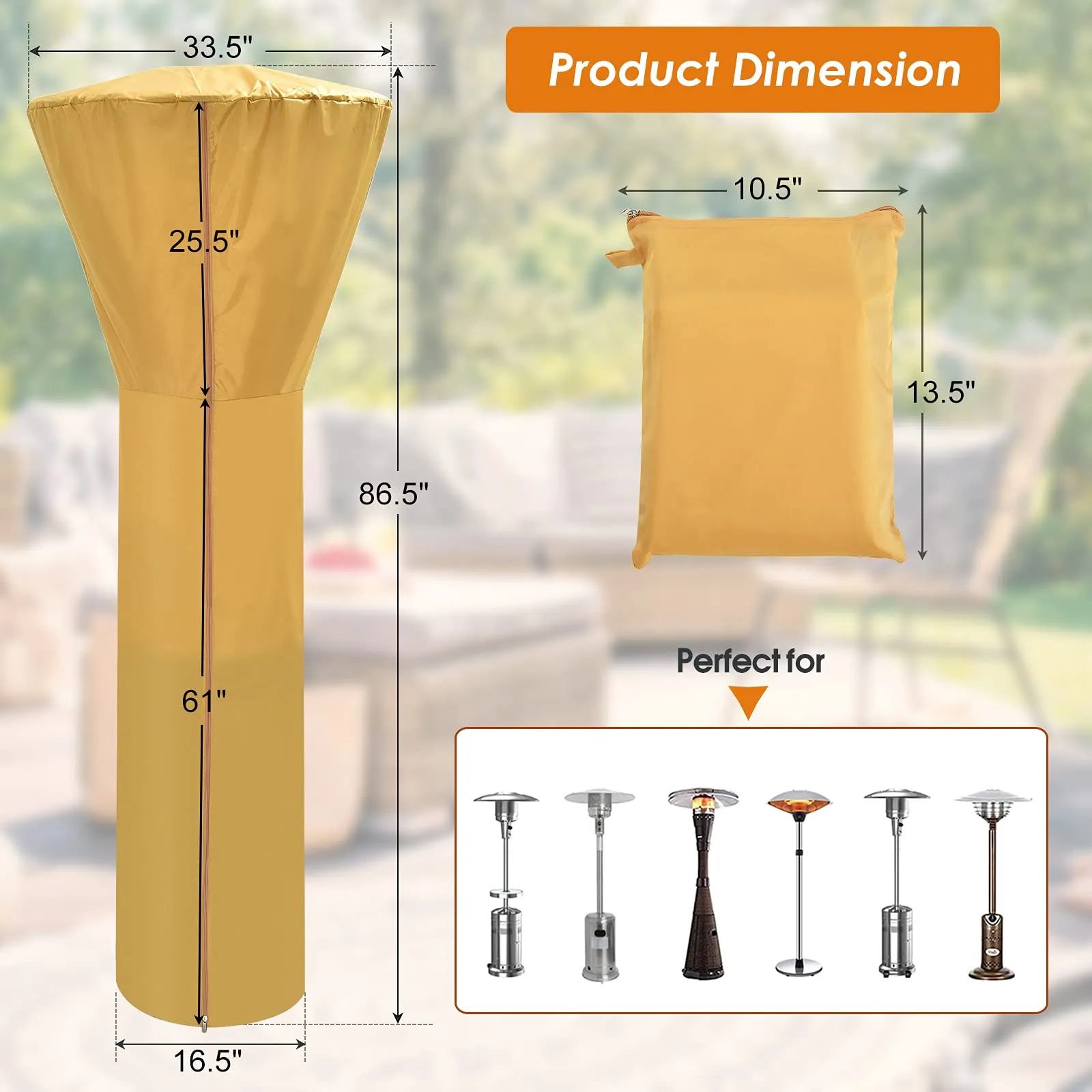 Tangkula Patio Heater Cover, Outdoor Patio Heater Cover with Zipper and Storage Bag