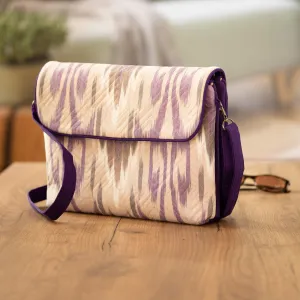 Traditional Ikat Purple Sling Bag with Removable Strap - Purple Convenience | NOVICA