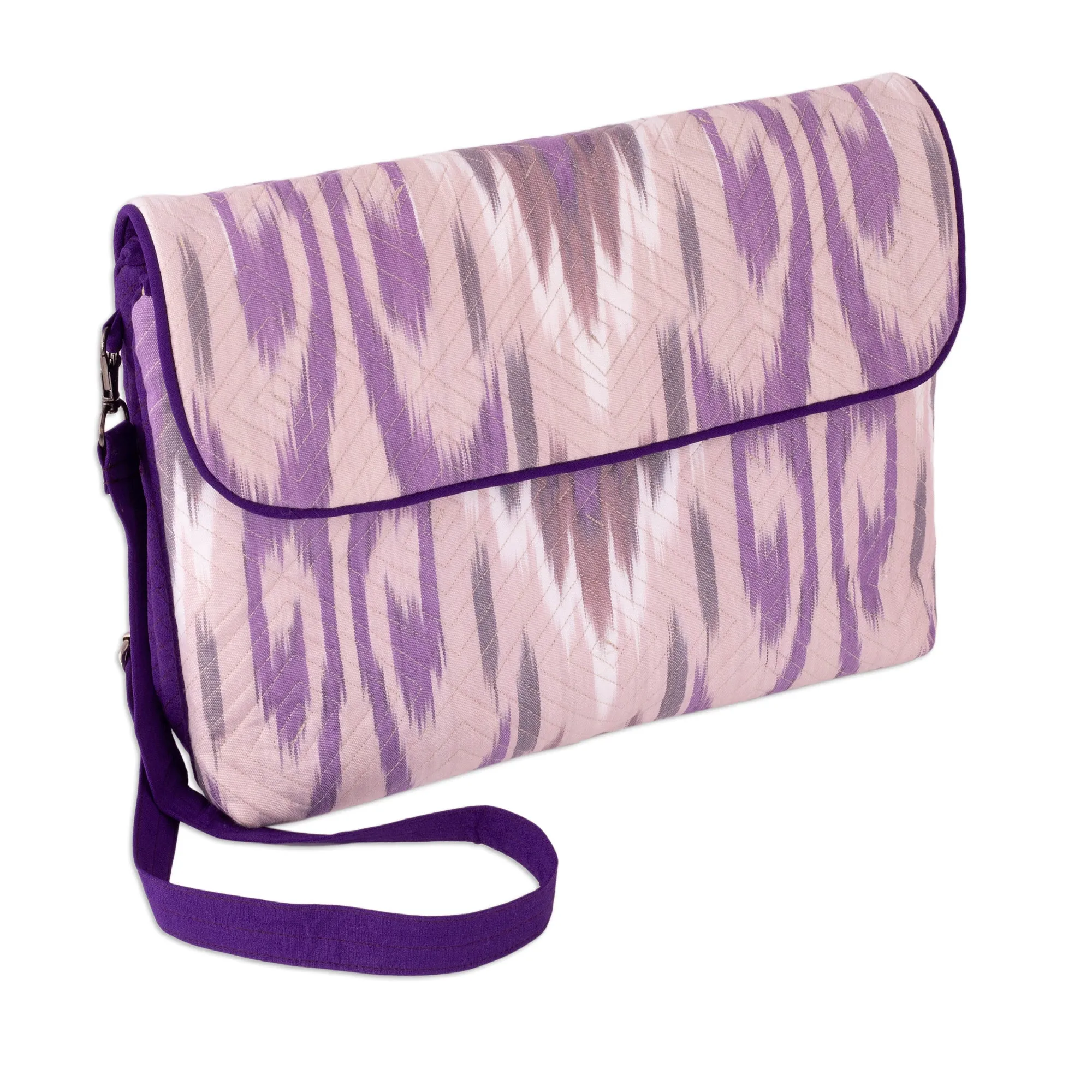 Traditional Ikat Purple Sling Bag with Removable Strap - Purple Convenience | NOVICA