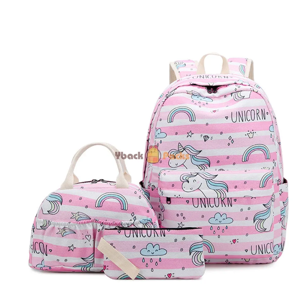 Unicorn Backpack Set for Teens Lightweight School Bag with Lunch Bag