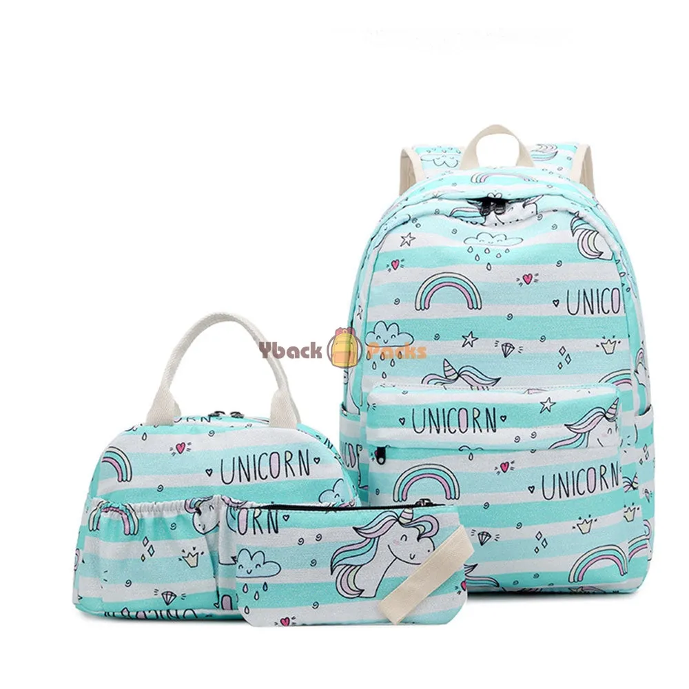 Unicorn Backpack Set for Teens Lightweight School Bag with Lunch Bag