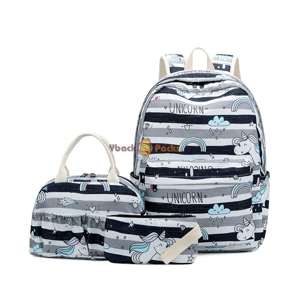 Unicorn Backpack Set for Teens Lightweight School Bag with Lunch Bag