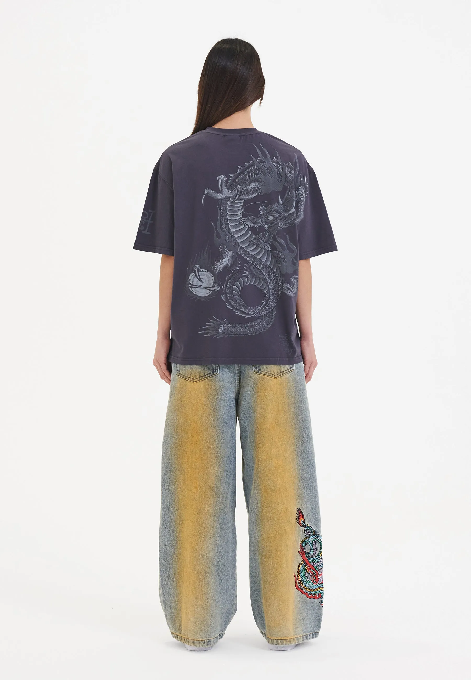 Womens Mono Fireball Dragon Tshirt Top - Dark Grey