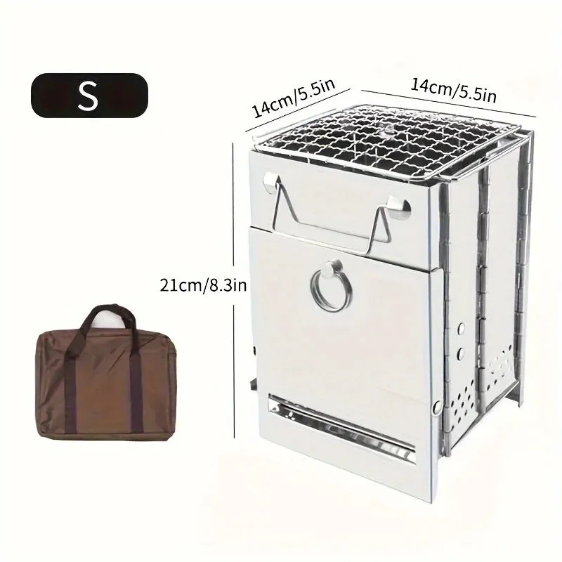 Wood Stove Portable Foldable Stainless Steel Camping Stove with Mini Charcoal Grill Lightweight Barbecue Grill