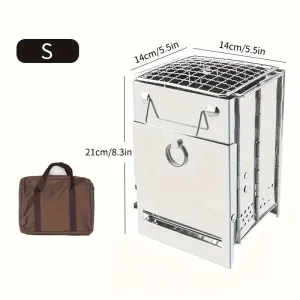 Wood Stove Portable Foldable Stainless Steel Camping Stove with Mini Charcoal Grill Lightweight Barbecue Grill