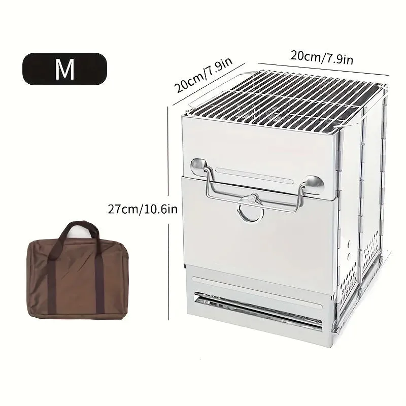 Wood Stove Portable Foldable Stainless Steel Camping Stove with Mini Charcoal Grill Lightweight Barbecue Grill